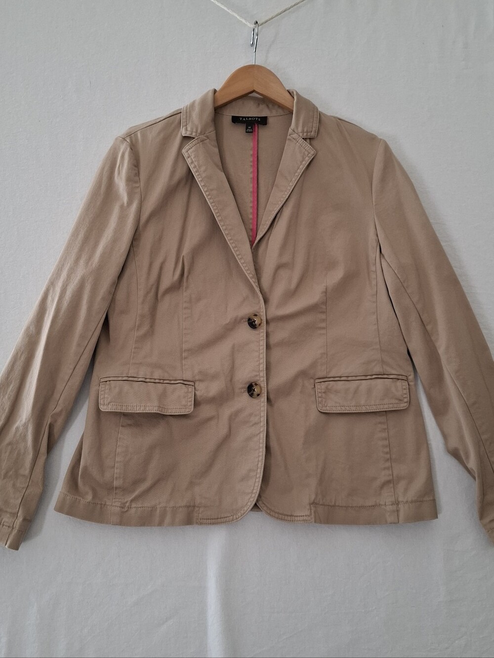 Talbots Women's Size 14 Khaki Stretch Cotton Blazer Jacket Career Casual
